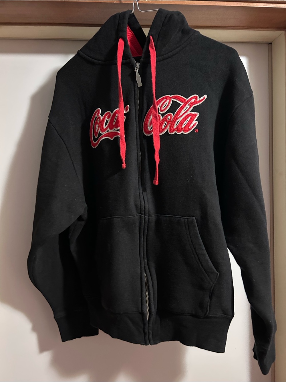 Coca Cola Black Hoodie with Red Logo & Drawstrings